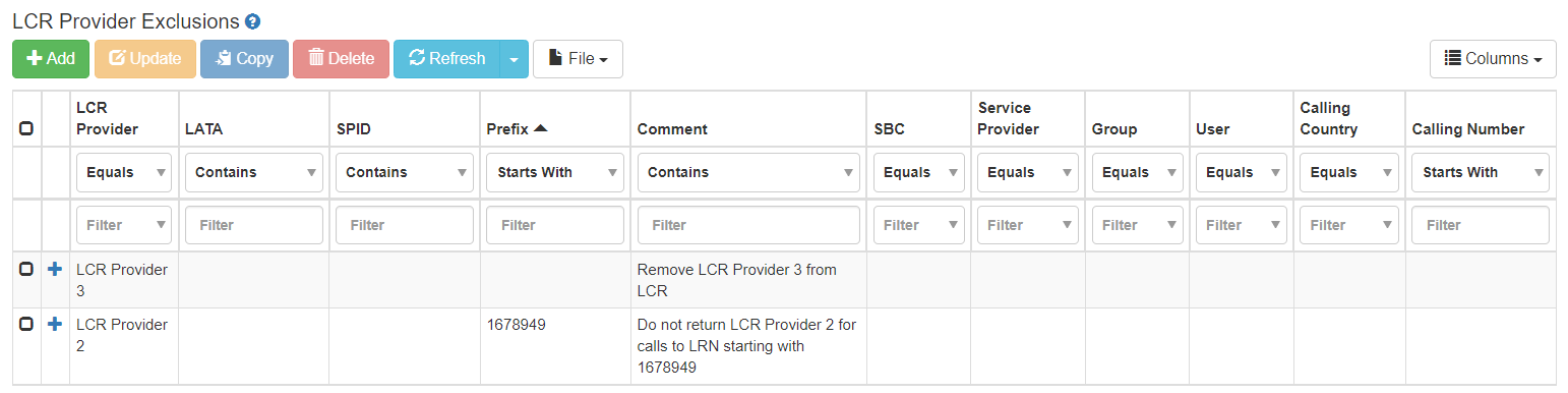 LCR Provider Exclusions